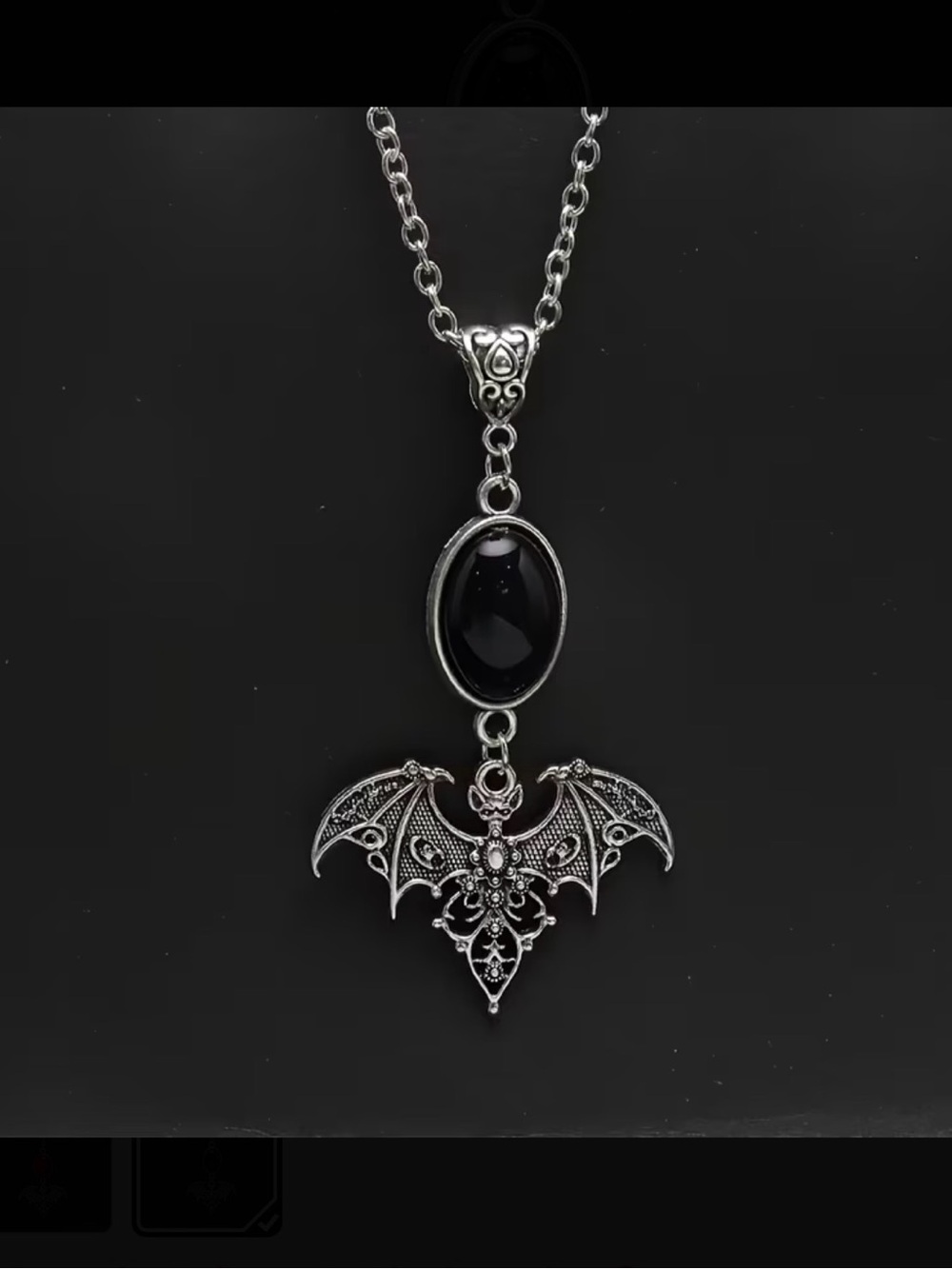 ⭐️ Bat Pendant Necklace with Black Stone